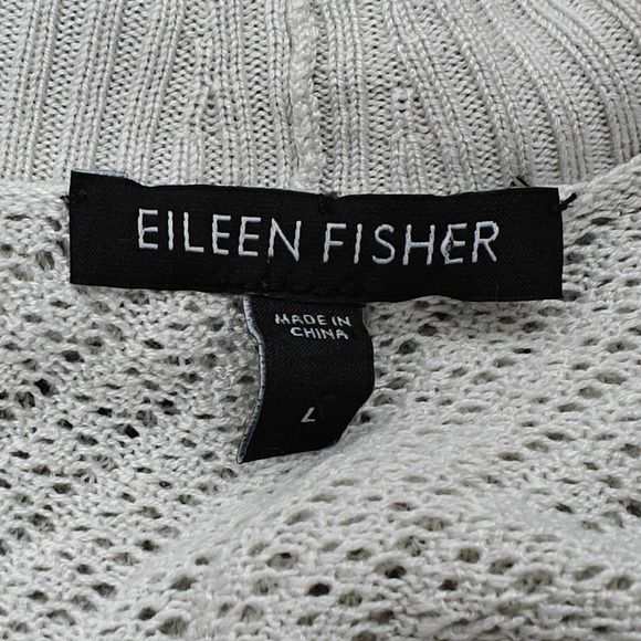 EILEEN FISHER Waterfall Open Front Cardigan Sweater Large Cream Open Knit Silk - Picture 6 of 8